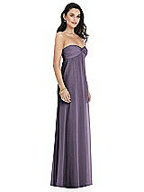 Side View Thumbnail - Lavender Twist Shirred Strapless Empire Waist Gown with Optional Straps