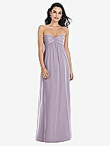Front View Thumbnail - Lilac Haze Twist Shirred Strapless Empire Waist Gown with Optional Straps