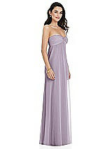 Side View Thumbnail - Lilac Haze Twist Shirred Strapless Empire Waist Gown with Optional Straps