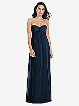 Front View Thumbnail - Midnight Navy Twist Shirred Strapless Empire Waist Gown with Optional Straps