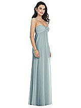 Side View Thumbnail - Morning Sky Twist Shirred Strapless Empire Waist Gown with Optional Straps