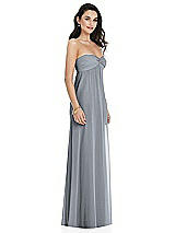 Side View Thumbnail - Platinum Twist Shirred Strapless Empire Waist Gown with Optional Straps
