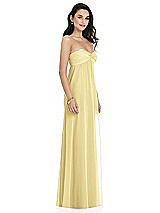 Side View Thumbnail - Pale Yellow Twist Shirred Strapless Empire Waist Gown with Optional Straps