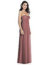 Side View Thumbnail - Rosewood Twist Shirred Strapless Empire Waist Gown with Optional Straps