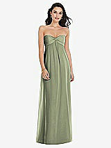 Front View Thumbnail - Sage Twist Shirred Strapless Empire Waist Gown with Optional Straps