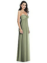 Side View Thumbnail - Sage Twist Shirred Strapless Empire Waist Gown with Optional Straps