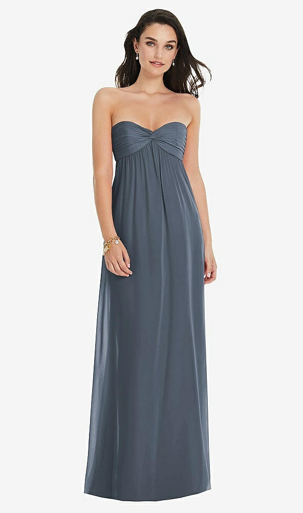 Front View - Silverstone Twist Shirred Strapless Empire Waist Gown with Optional Straps
