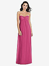 Front View Thumbnail - Tea Rose Twist Shirred Strapless Empire Waist Gown with Optional Straps