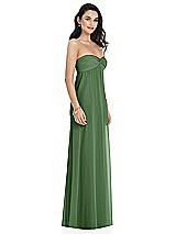 Side View Thumbnail - Vineyard Green Twist Shirred Strapless Empire Waist Gown with Optional Straps