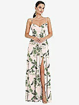 Front View Thumbnail - Palm Beach Print Adjustable Strap Wrap Bodice Maxi Dress with Front Slit 