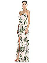 Side View Thumbnail - Palm Beach Print Adjustable Strap Wrap Bodice Maxi Dress with Front Slit 