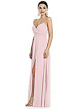 Side View Thumbnail - Ballet Pink Adjustable Strap Wrap Bodice Maxi Dress with Front Slit 