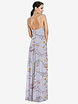 Rear View Thumbnail - Butterfly Botanica Silver Dove Adjustable Strap Wrap Bodice Maxi Dress with Front Slit 