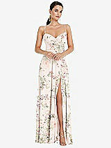 Front View Thumbnail - Blush Garden Adjustable Strap Wrap Bodice Maxi Dress with Front Slit 