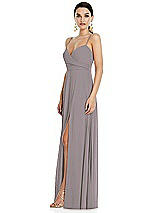 Side View Thumbnail - Cashmere Gray Adjustable Strap Wrap Bodice Maxi Dress with Front Slit 