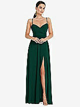Front View Thumbnail - Hunter Green Adjustable Strap Wrap Bodice Maxi Dress with Front Slit 