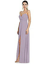 Side View Thumbnail - Lilac Haze Adjustable Strap Wrap Bodice Maxi Dress with Front Slit 