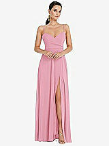 Front View Thumbnail - Peony Pink Adjustable Strap Wrap Bodice Maxi Dress with Front Slit 