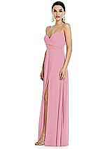Side View Thumbnail - Peony Pink Adjustable Strap Wrap Bodice Maxi Dress with Front Slit 