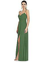 Side View Thumbnail - Vineyard Green Adjustable Strap Wrap Bodice Maxi Dress with Front Slit 