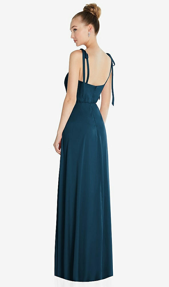 Back View - Atlantic Blue Tie Shoulder A-Line Maxi Dress