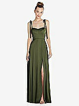 Front View Thumbnail - Olive Green Tie Shoulder A-Line Maxi Dress