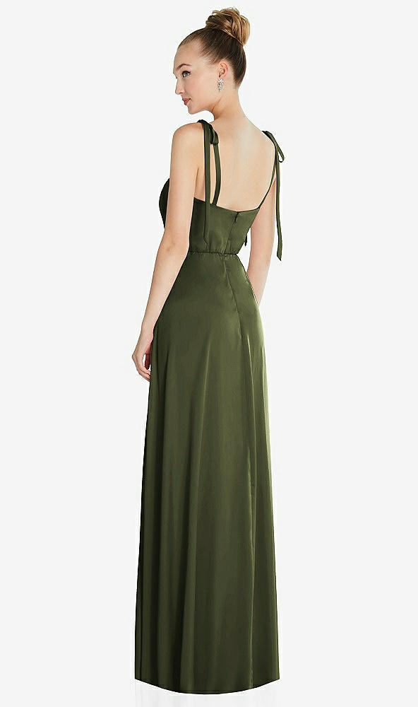 Back View - Olive Green Tie Shoulder A-Line Maxi Dress