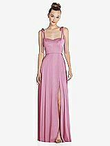 Front View Thumbnail - Powder Pink Tie Shoulder A-Line Maxi Dress