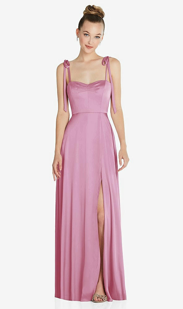 Front View - Powder Pink Tie Shoulder A-Line Maxi Dress