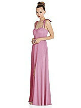 Side View Thumbnail - Powder Pink Tie Shoulder A-Line Maxi Dress