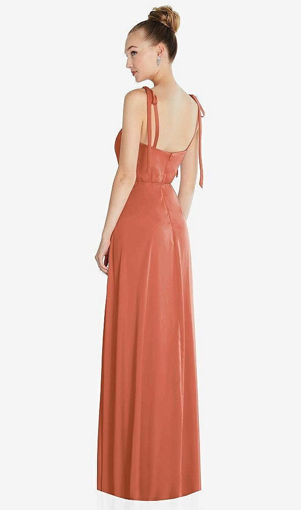 Back View - Terracotta Copper Tie Shoulder A-Line Maxi Dress