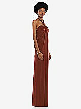 Side View Thumbnail - Auburn Moon Draped Satin Grecian Column Gown with Convertible Straps