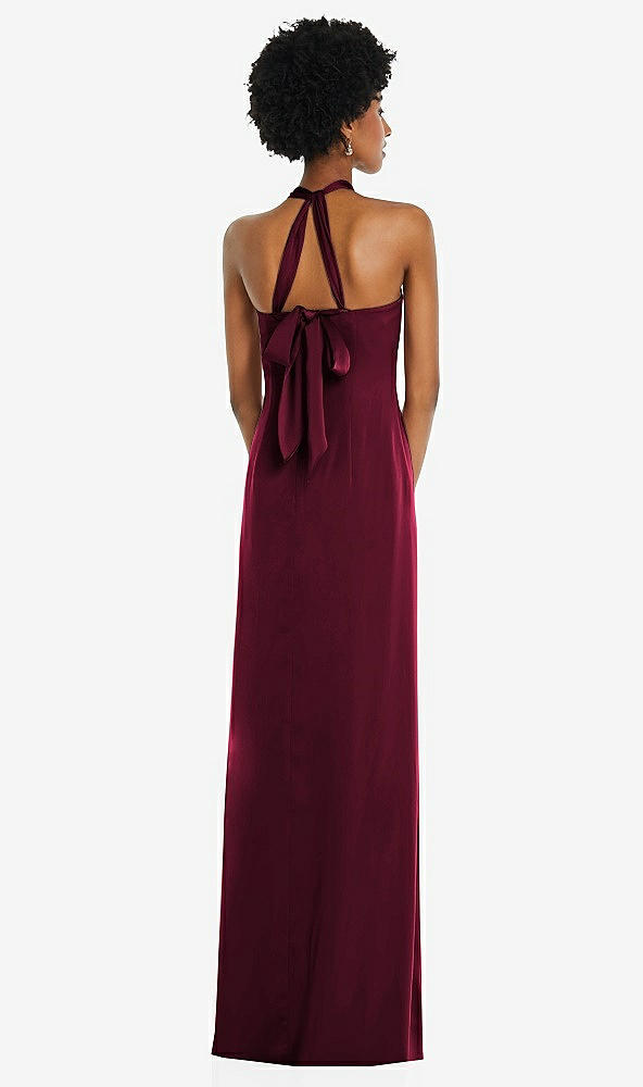 Back View - Cabernet Draped Satin Grecian Column Gown with Convertible Straps