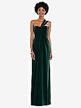 Alt View 7 Thumbnail - Evergreen Draped Satin Grecian Column Gown with Convertible Straps