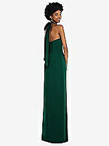 Alt View 1 Thumbnail - Hunter Green Draped Satin Grecian Column Gown with Convertible Straps