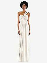 Alt View 7 Thumbnail - Ivory Draped Satin Grecian Column Gown with Convertible Straps