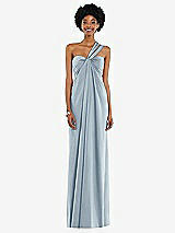 Alt View 7 Thumbnail - Mist Draped Satin Grecian Column Gown with Convertible Straps