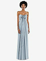 Front View Thumbnail - Mist Draped Satin Grecian Column Gown with Convertible Straps