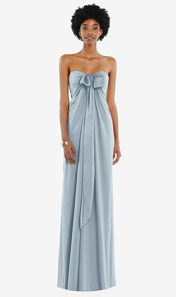 Front View - Mist Draped Satin Grecian Column Gown with Convertible Straps