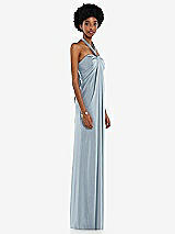 Side View Thumbnail - Mist Draped Satin Grecian Column Gown with Convertible Straps