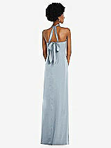 Rear View Thumbnail - Mist Draped Satin Grecian Column Gown with Convertible Straps