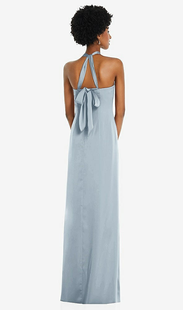 Back View - Mist Draped Satin Grecian Column Gown with Convertible Straps