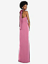 Alt View 1 Thumbnail - Orchid Pink Draped Satin Grecian Column Gown with Convertible Straps