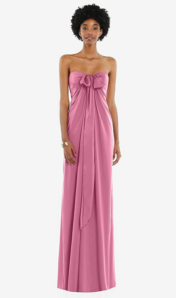 Front View - Orchid Pink Draped Satin Grecian Column Gown with Convertible Straps