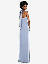 Alt View 1 Thumbnail - Sky Blue Draped Satin Grecian Column Gown with Convertible Straps