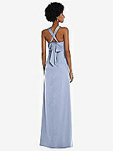 Alt View 2 Thumbnail - Sky Blue Draped Satin Grecian Column Gown with Convertible Straps