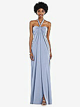 Alt View 4 Thumbnail - Sky Blue Draped Satin Grecian Column Gown with Convertible Straps