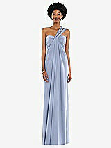 Alt View 7 Thumbnail - Sky Blue Draped Satin Grecian Column Gown with Convertible Straps