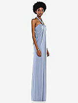 Side View Thumbnail - Sky Blue Draped Satin Grecian Column Gown with Convertible Straps