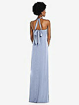 Rear View Thumbnail - Sky Blue Draped Satin Grecian Column Gown with Convertible Straps